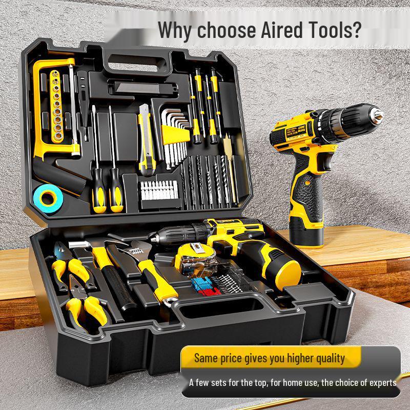 Aierde Multifunctional Household Tool Set with Electric Drill for Woodworking and Repairs