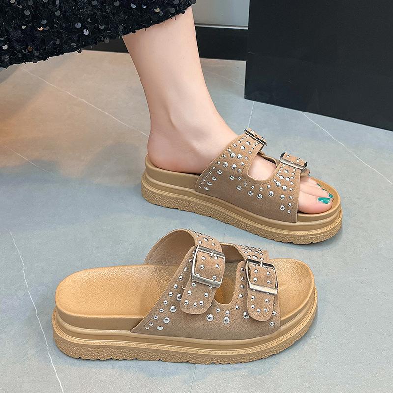 Slippers new large size slippers thick bottom one-word buckle casual retro cool slippers