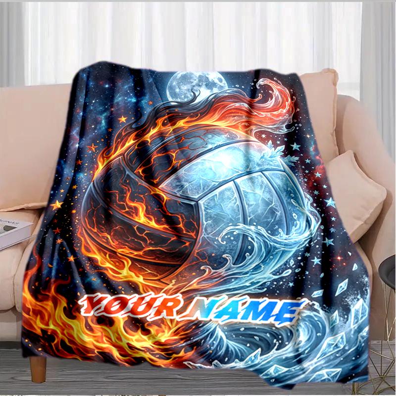 1PC Custom Name Volleyball Night Sky" Flannel Blanket Versatile,all-season Throw Suitable for the Living Room,bedroom,camping,travel,and Gift
