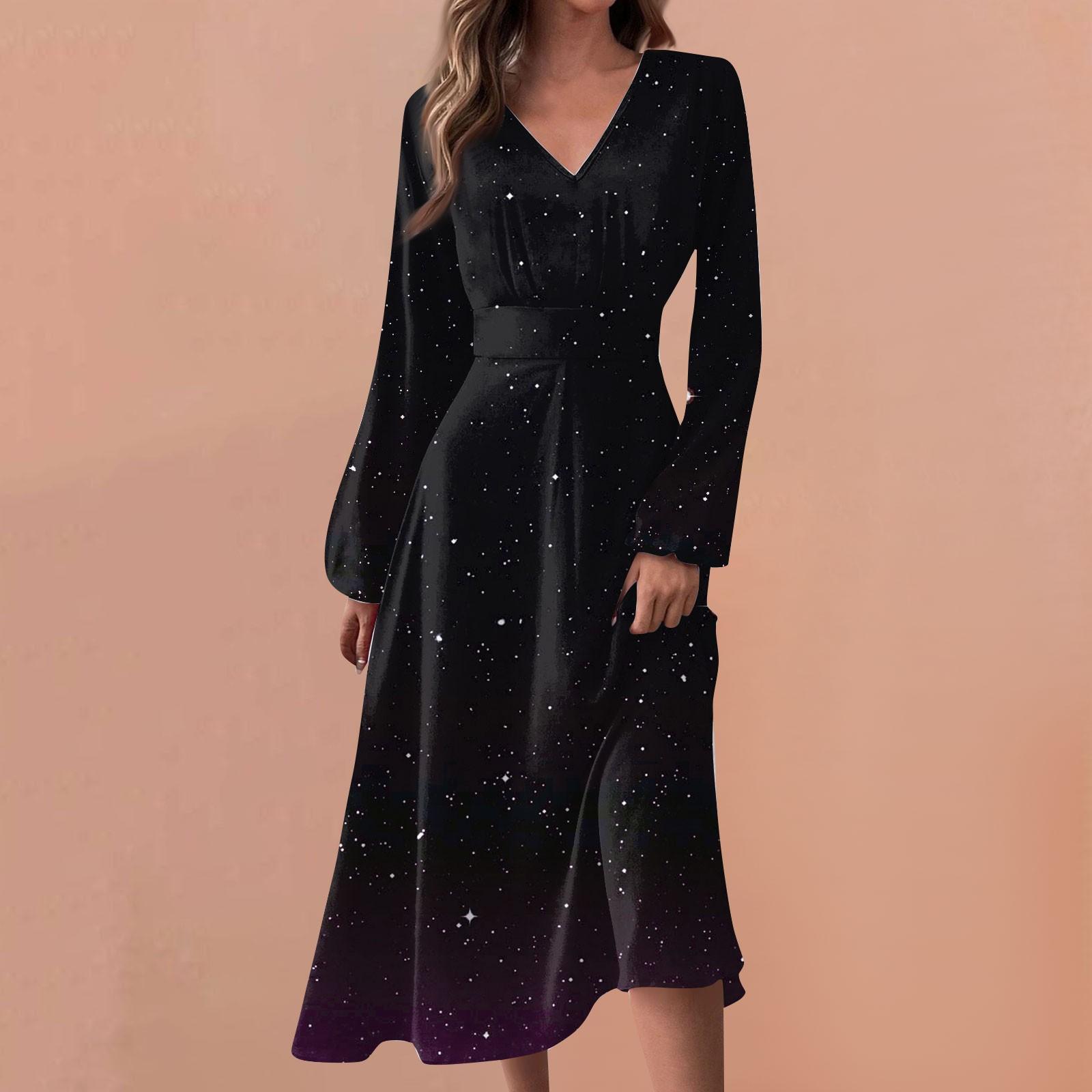 

Женские весенне-осенние повседневные модные длинные платья с v-образным вырезом и длинным рукавом с градиентным принтом XXL чёрный