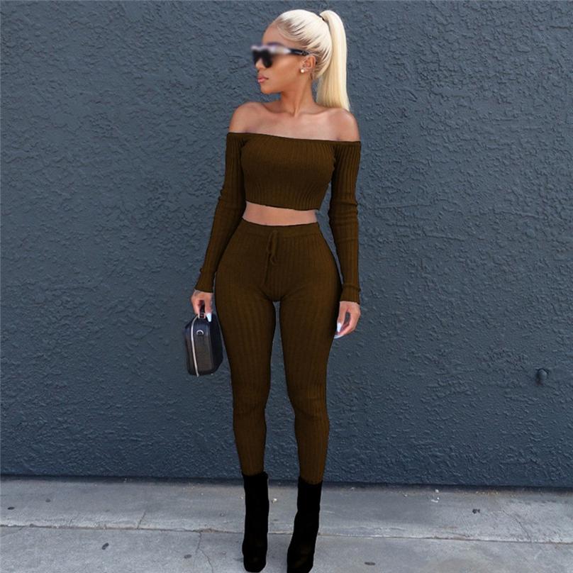 European Style Fashion Women's High-elastic Thread Trousers Two-piece Blouse and Pant Set