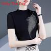 Fashion Mesh T Shirt With Rhinestone Embellishments For Summer Casual Womens Style