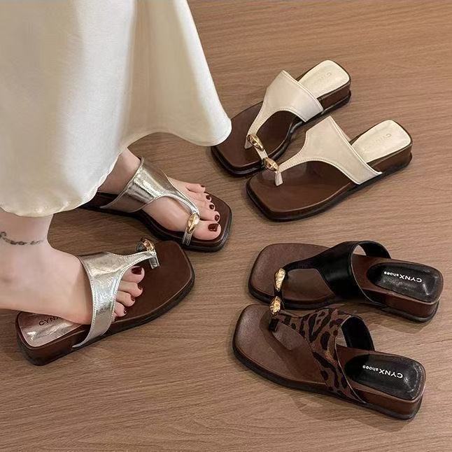 Summer Outer Wear Thick-soled Heightening Set Toe Slope Heel Cool Slippers Women's 2025 New with Skirt Beach Sandals Flip-flops