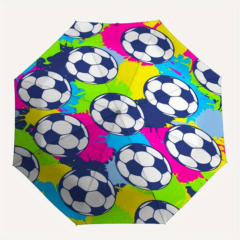 Soccer Ball Pattern Automatic Folding Umbrella  Simple Eight Rib Design, Bright Color Pattern, Durable Iron Frame, Ideal for Travel and Outd