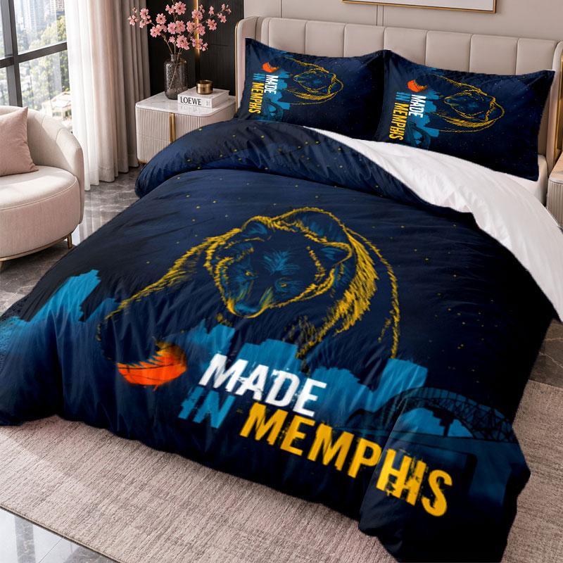 Memphis Grizzlies 3Pcs Bedding Set Duvet Cover With Two Pillowcases For Bedroom Home Decoration