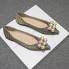 Fashion Big Pearl Decoration flats shoes woman pointed toe pleated silk wedding shoes slip on loafers female elegant work shoes size 42