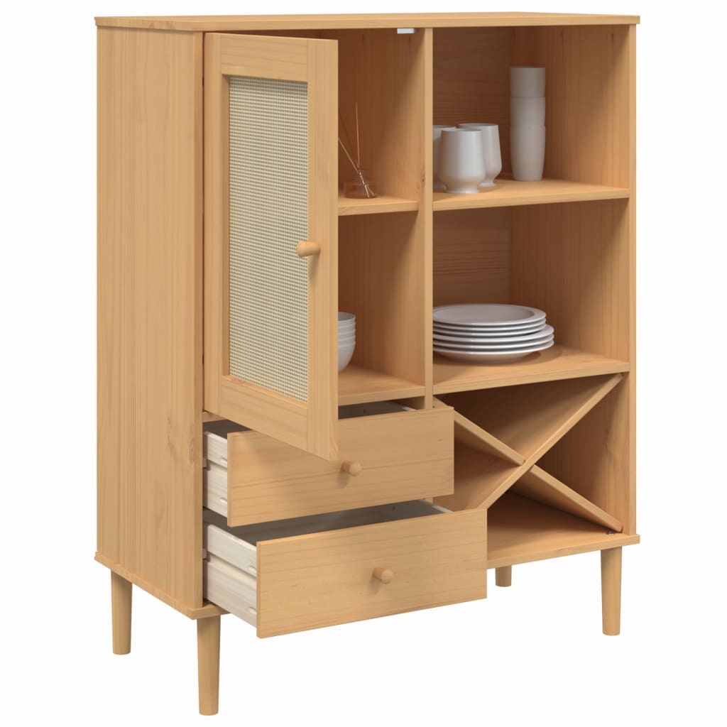 Highboard SENJA Rattan Look Brown 90x40x112 cm Pine Wood