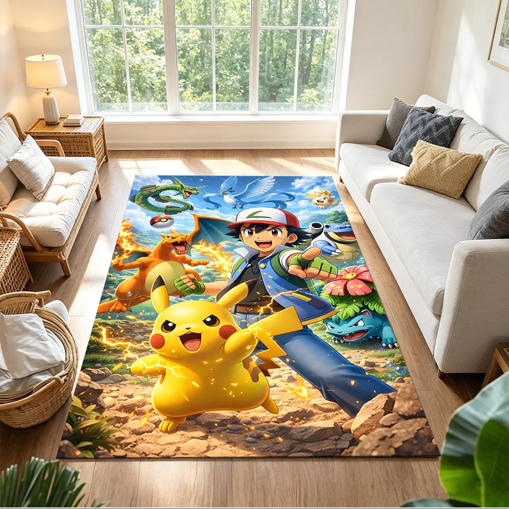 Pikachu Energy Burst Cleanable Rug Soft Plush Non-slip Bottom Bedroom Bedside Mat Retro American Style Christmas Gift for Friends