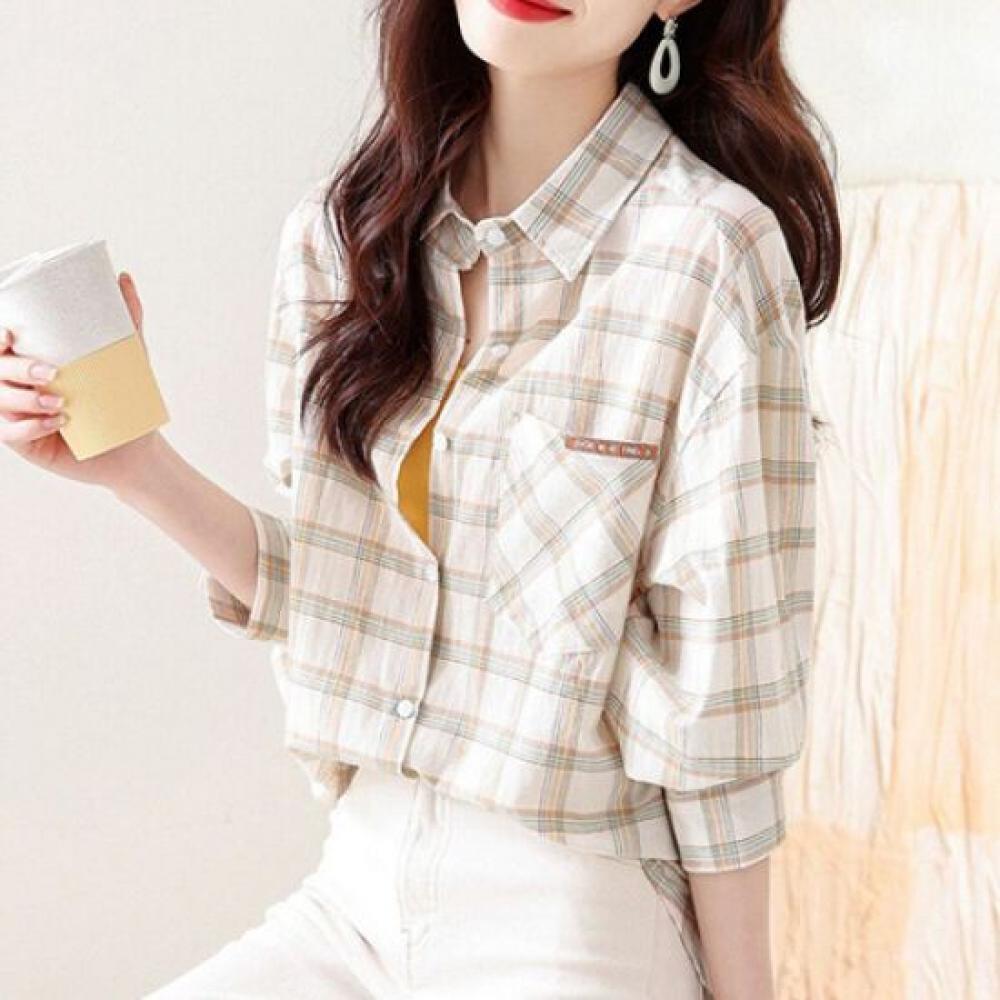 Navava Women Basic Check Long Sleeve Shirt Nb1965