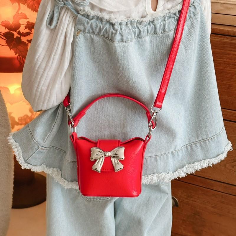 Adorable Girls Pu Bow Crossbody Bag Stylish Handbag Perfect For Toddlers With Cute Design