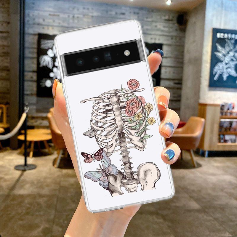Phone Case For Google Pixel 10 9 8 7 6 9A 8A 7A 6A 5 4 5A 4A 3A Pro XL Soft Clear TPU Transparent Cover Hard Pink Purple Skull