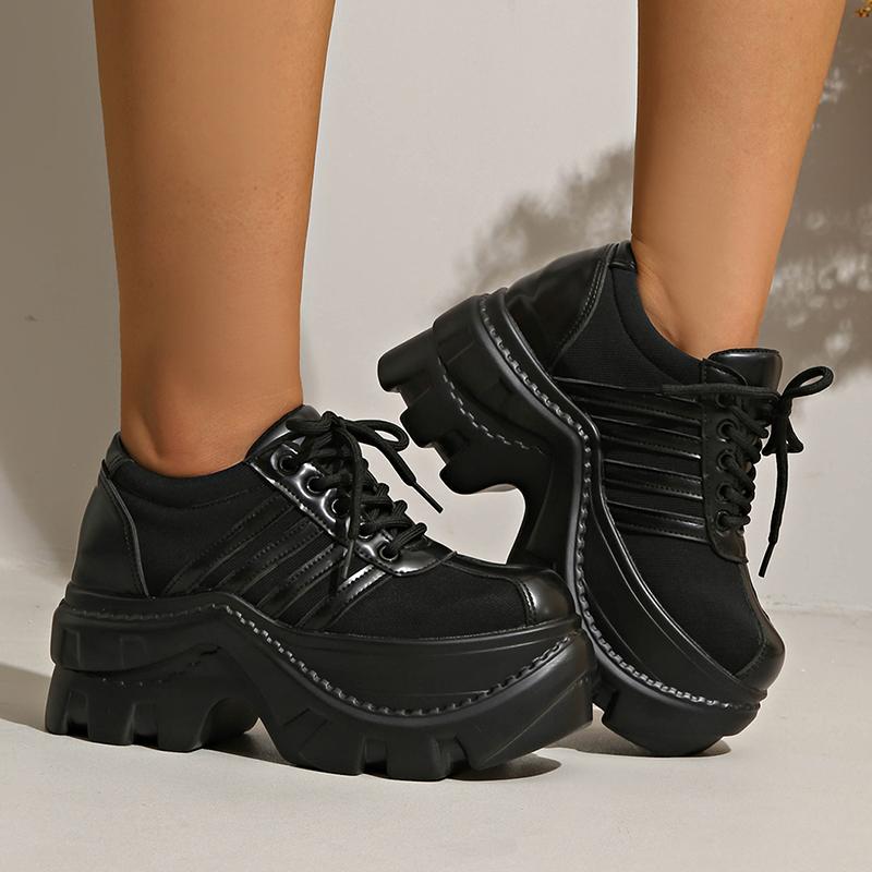 Women's Fashion Breathable Chunky Sneakers Thick Bottom Non Slip Vulcanized Shoes Woman Gothic Black Platform Sports Shoes