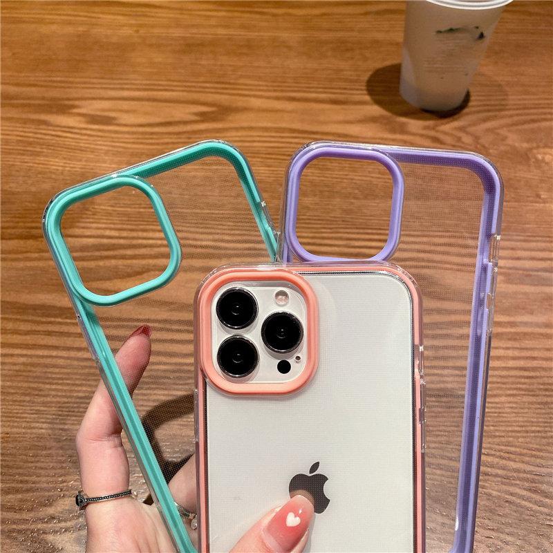 2 In 1 Frame Transparent Acrylic Phone Case For Iphone 13 12 11 Pro Max Xr X Xs Max 14plus Soft Silicone Shockproof Cover Case