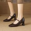 Vintage Minimalist Thick Heel Mary Jane Single Shoes Women's 2026 Spring Commute Work Not Tired Feet High Heels