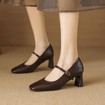 Vintage Minimalist Thick Heel Mary Jane Single Shoes Women's 2026 Spring Commute Work Not Tired Feet High Heels