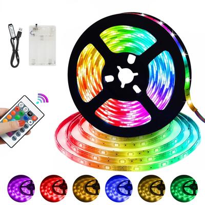 אורות לד פס Auting 5 מטר מופעלים על ידי סוללה או USB נורות RGB 5050 תאורת רקע לטלוויזיה תאורה עקיפה חדר שינה חדר משחקים דקורטיבי ניתן לעמעום צבע