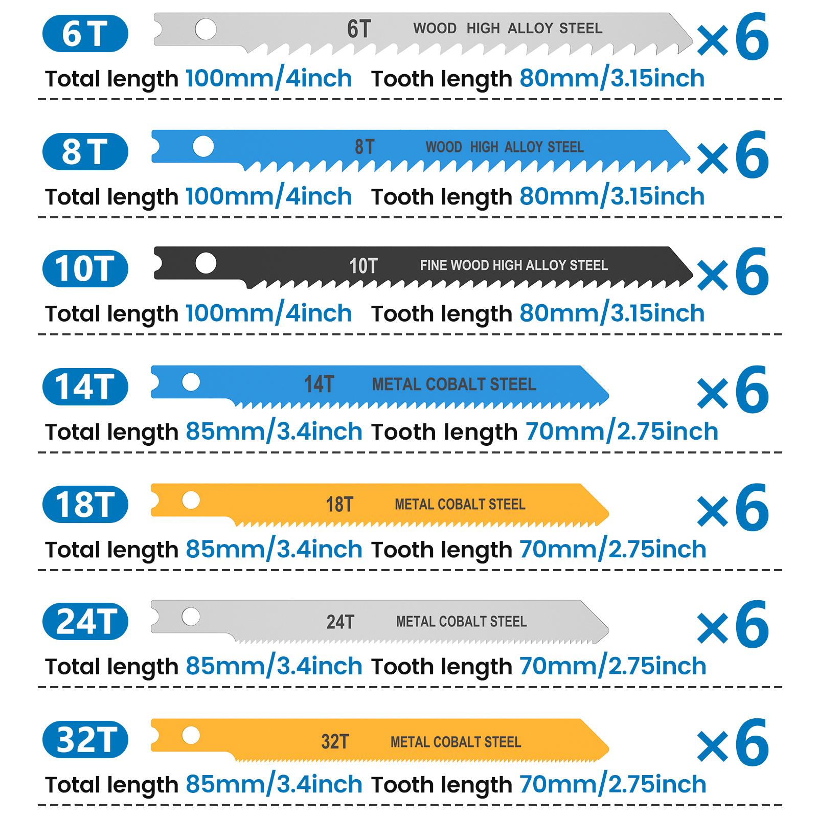 

77/42PCS U хвостовик лобзика полотна Hcs/Hss Ассортимент пил Sharp Fast Cut 6t 8t 10t 14t 18t 24t 32t для резки дерева металла Multipurpose Cutting