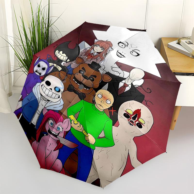 

1pc Five Nights at Freddy s & Sans Outdoor Umbrella - Automatic Opening/Closing - Portable 3-Fold Design - Iron Frame - Perfect Gift for Fans, Travele