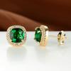 Female Luxury Green Crystal Stud Earrings Classic Green Zircon Square Stone Earrings Vintage Gold Color Small Earrings for Women