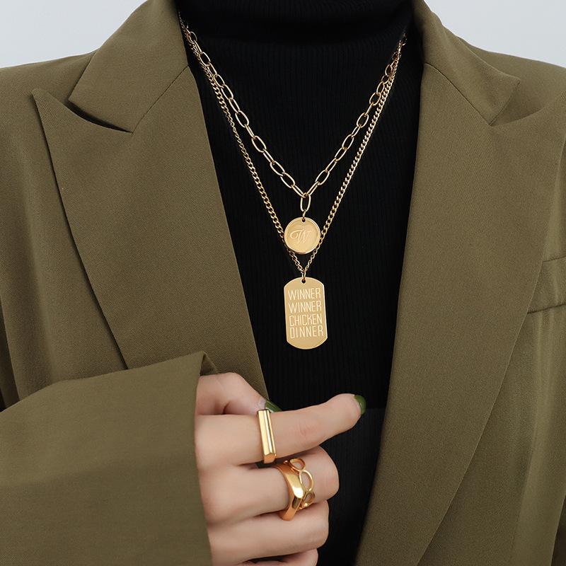Street Hip-Hop Style Double-Layer Design Stacked Necklace, Men'S And Women'S Trendy Collarbone Chain Accessories P095