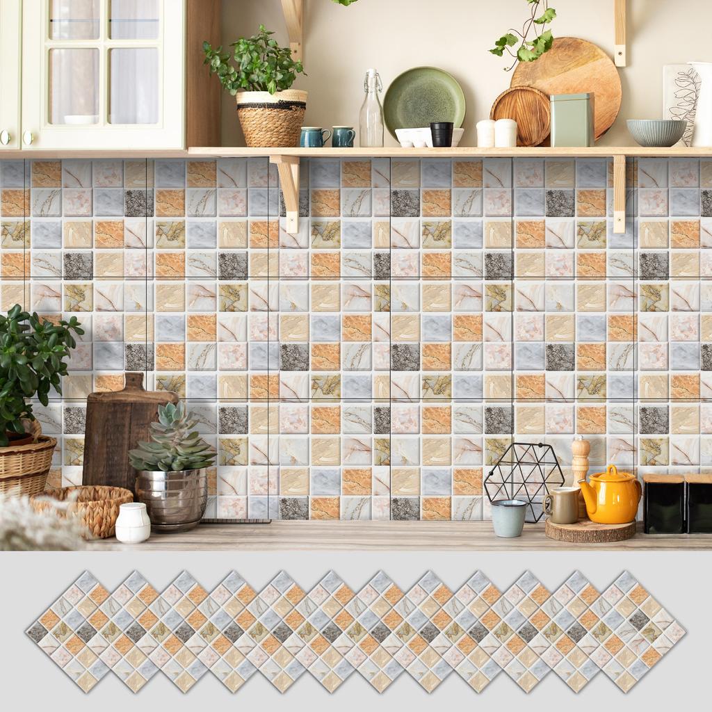 12 Self-adhesive Kitchen Waterproof and Oil-proof Wall Stickers, Bathroom Wall Decoration Renovation, Beautification Strong Wallpaper Stickers