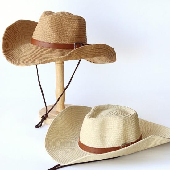Adult Cowboy Hat for Men Women Western Party Straw Cowgirl Hat Classic Roll Up Fedora Hat with Buckle Belt