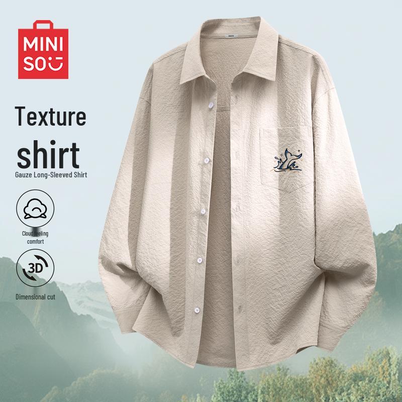 MINISO Men's Japanese Style Loose Fit Long Sleeve Casual Shirt