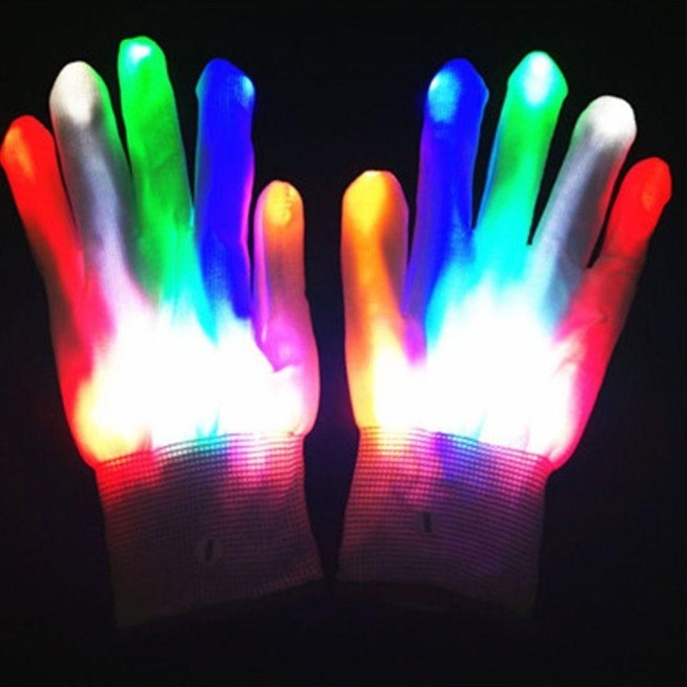 2 Pcs Rave Luminous Colorful Gloves Halloween Multi-Function Flash Finger LED Glow Glove  Children