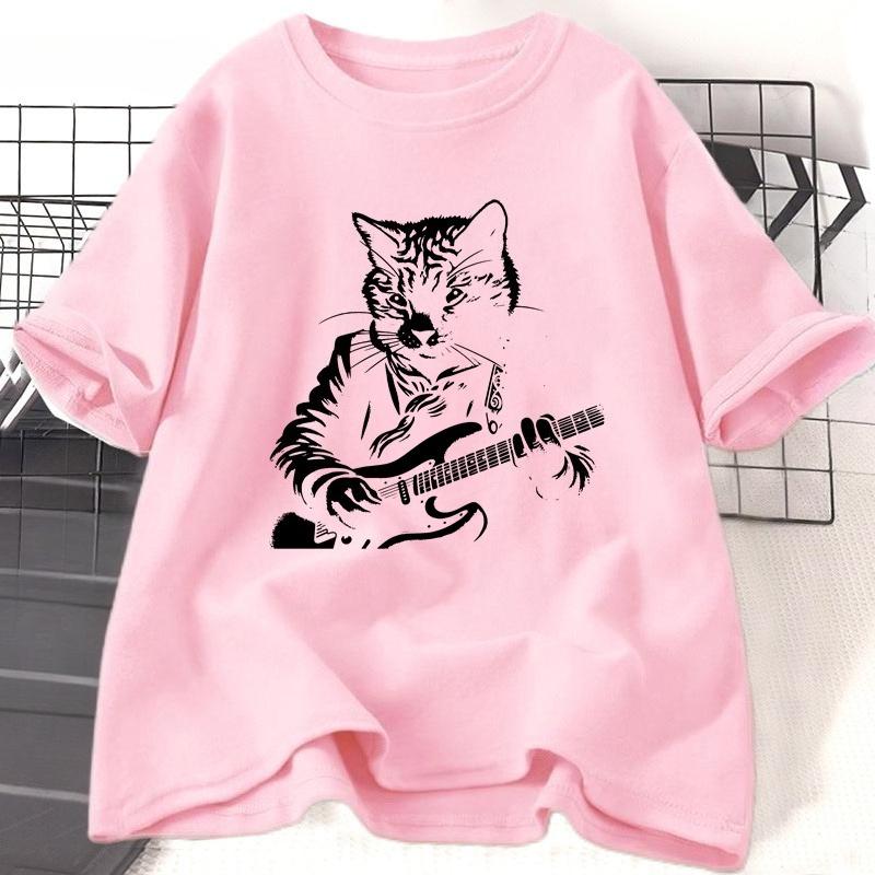 Funny Guitar Player T Shirt Music Lover Cat Owner Rock Lover TShirt Vintage Cat Mom Printed Tshirt Unisex Women Streetwear Tees