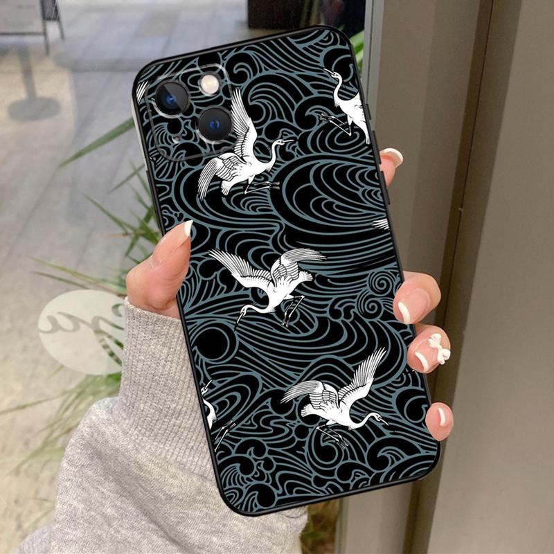 Art Crane Waves Case For iPhone 17 Pro Max 15 14 13 12 11 16 Pro Max Plus 12 13 Mini 16e 17 Air Back Cover