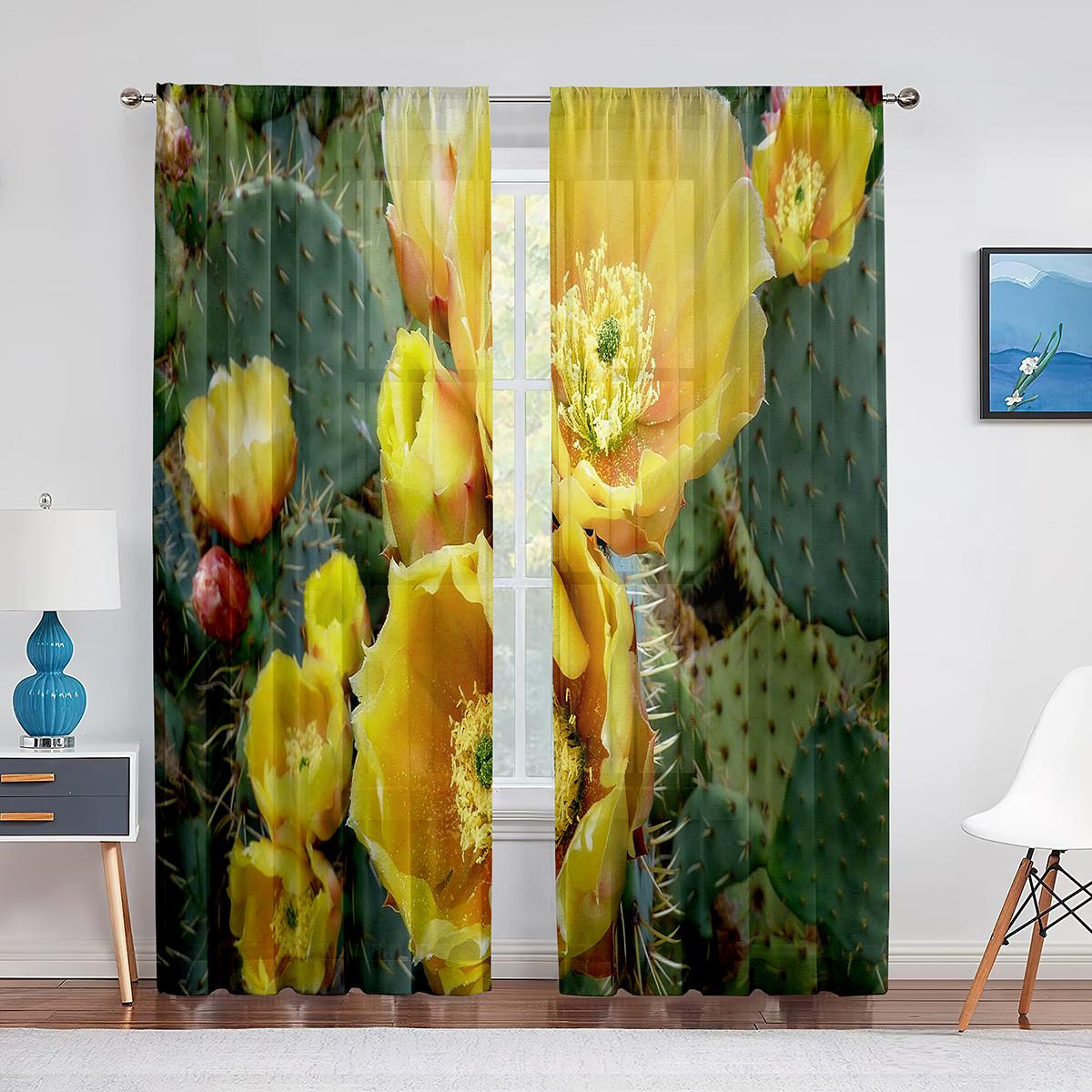 Дикий кактус тропические растения листья прозрачные занавески для гостиной спальни вуаль — фото 8