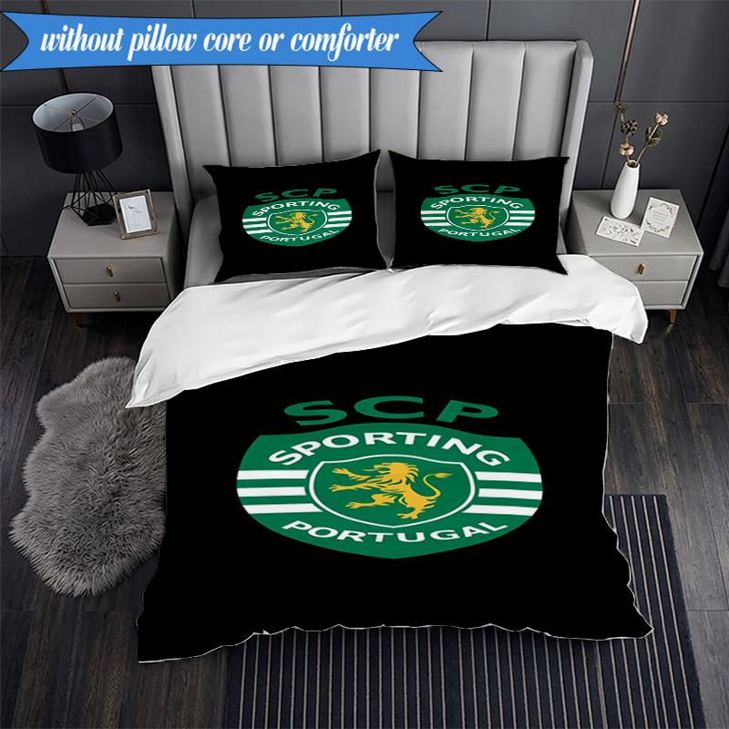 Set Biancheria da Letto 3 Pezzi Emblema Cresta Sporting Cp Stampa 2D (Include 1 Copripiumino + 2 Federe Senza Imbottitura), Decorazione camera da letto, Regalo ventilatore