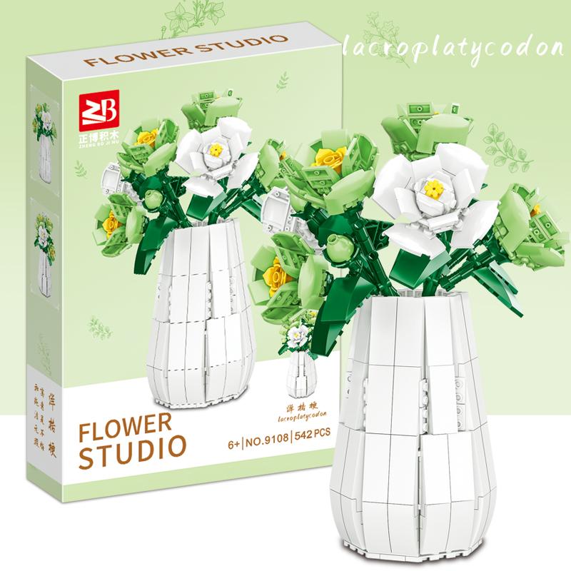 

Lele Creative, высококачественные строительные блоки Epiphyllum с подставкой для вазы, украшение для балкона, игрушки для девочек Platycodon grandiflorum-5