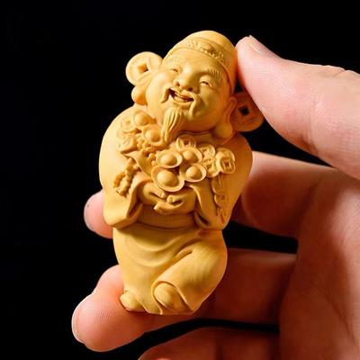 Dřevěné postavy Boha bohatství Malá soška Masivní dřevo Ruční řezba Domácí místnost Kancelář Štěstí Feng Shui Charakteristiky Soška
