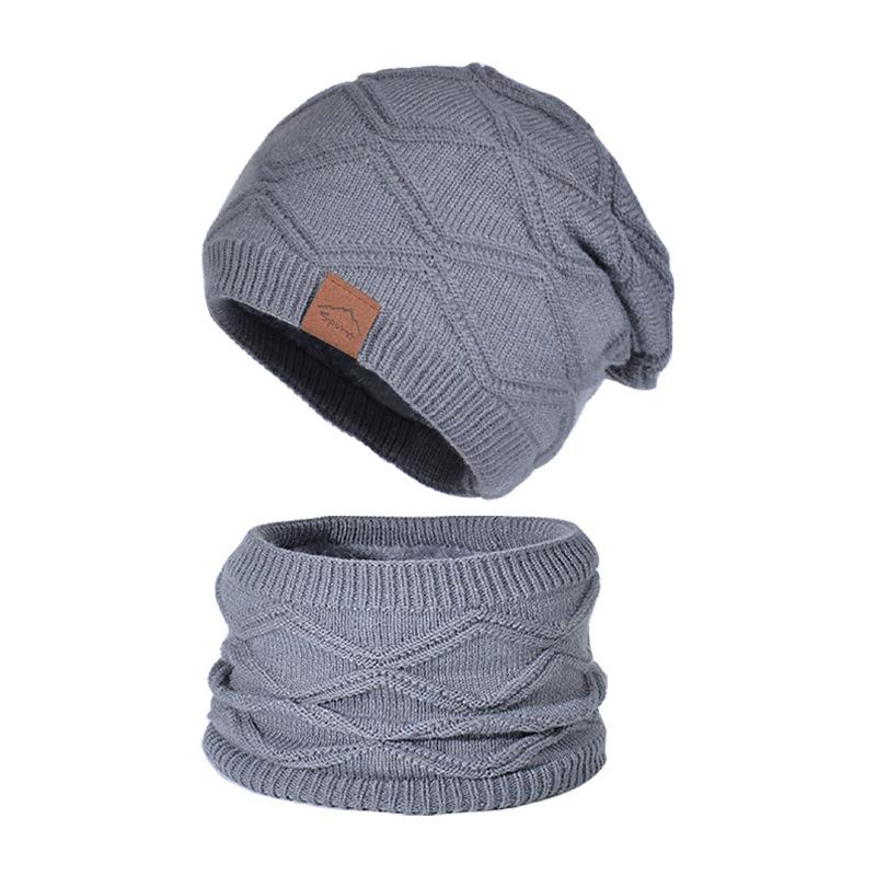 Winter Outdoor Warm Hat Scarf Two-piece Set Men's and Women's Cycling Windproof Fleece Ear Protectors Knitted Wool Pullover Hat