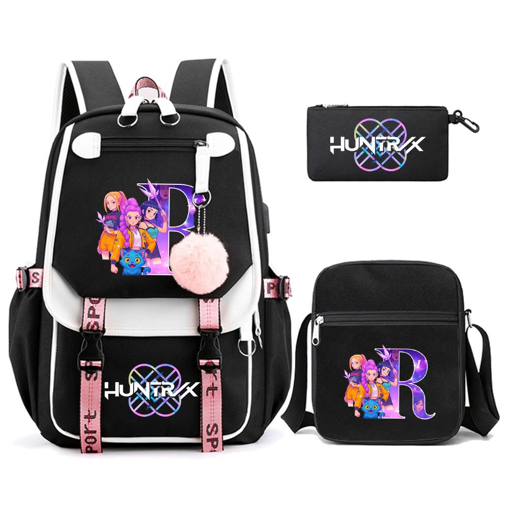 

3Pcs/set Anime Cartoon 26 English Letter Printed Backpack with Shoulder Bag for Teenager Student Girl Boy Bookbag Large Capacity Travel Bag Kid Gift