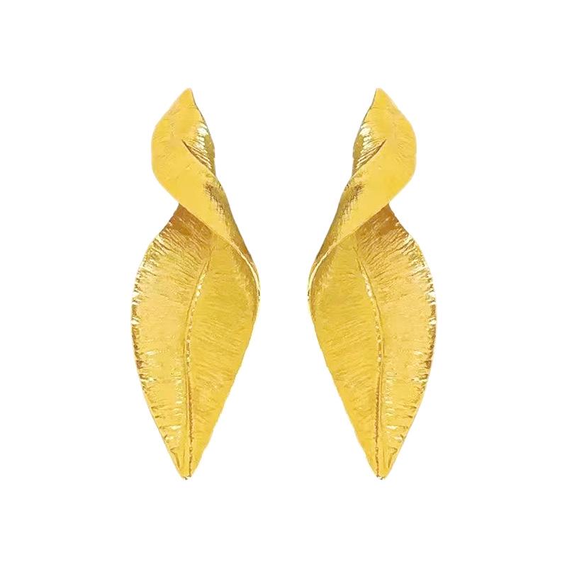 Geometric Irregular Leaf Twisted Earrings: Stylish Alloy Ear Studs for Women