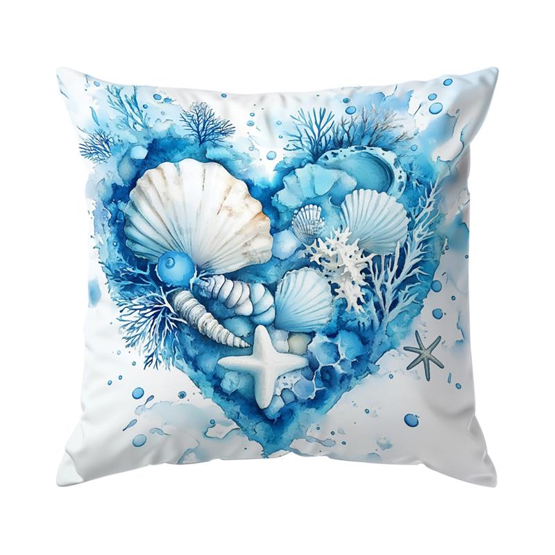 Short Plush Material Pillowcasehome Decor Seashells And Starfish Heart-Shaped Cushion Design Pattern Cushion Cover Suitable For