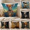 Retro Dressed Up Giraffe Cushion Cover Silky Short Plush Sofa Pillow Cover Hidden Zipper Soft Dustproof Case for Home Decor