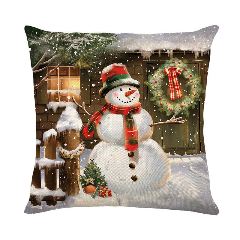 New Home Nap Sofa Pillow Case Backrest Christmas Snowman Print Pillow Cushion