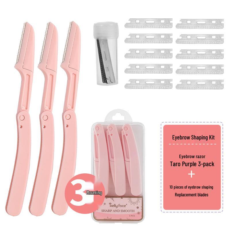 KELLY FACE Eyebrow Trimmer Set: Safety Folding Razors for Shaping & Makeup (3 Pieces).