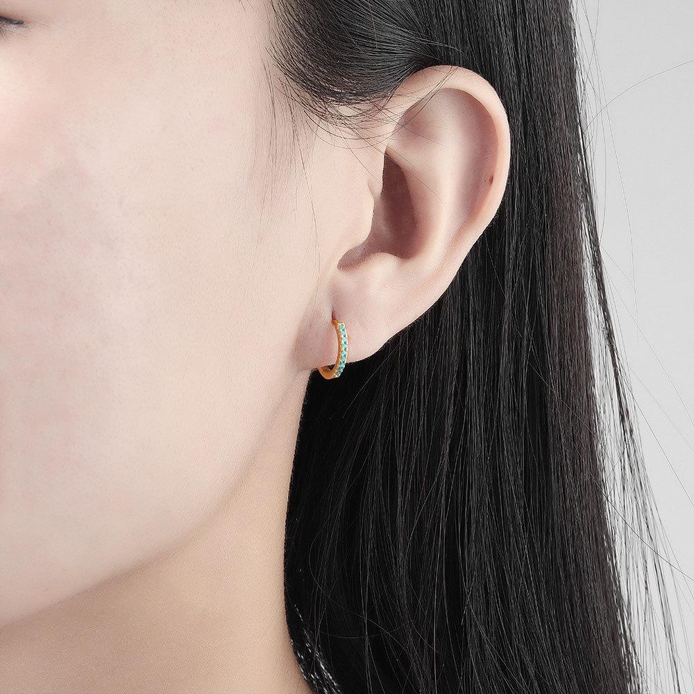 Orecchini a cerchio in oro con zirconi turchesi blu micro-pavimentati a tonalità fredda, alla moda Hip Hop per donna