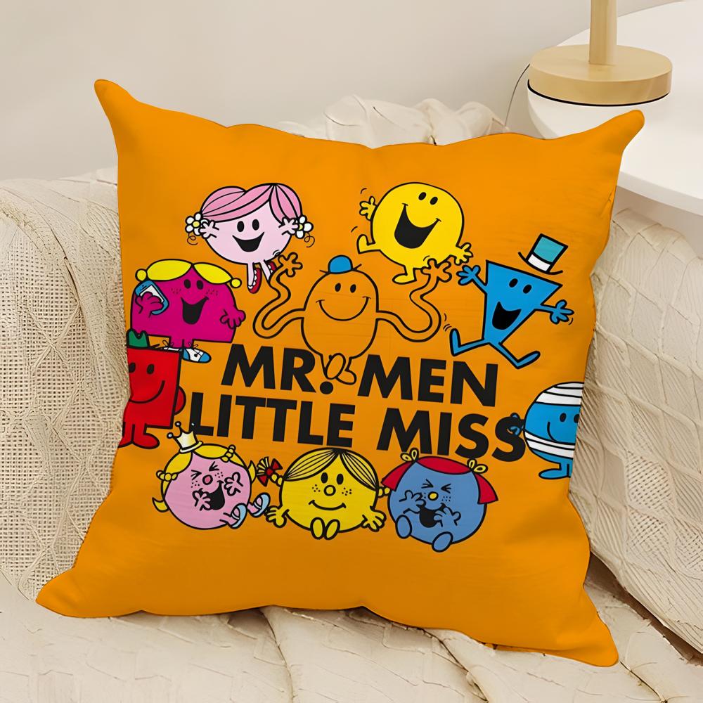 Classic Reto Cartoon M-Mr. Men And Little Miss 2 Pillow Case Natural Linen Double-Sided Printing Sofa Home Decor Cushion Cover