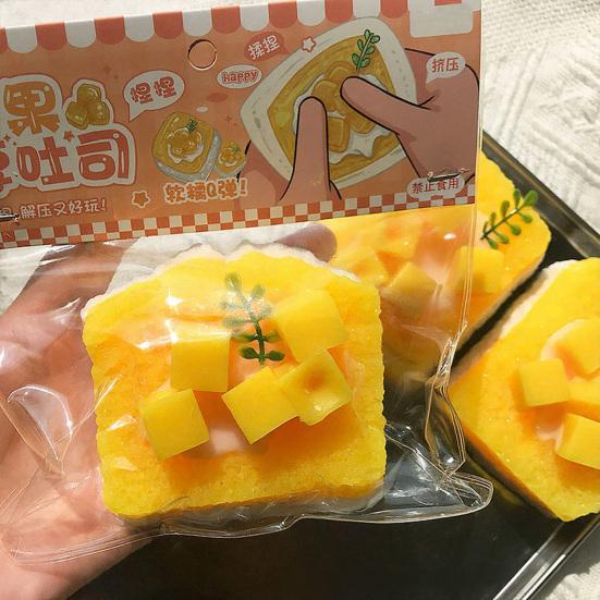 Mango Toast Slow-Rising Squeeze Toy Soft TPR Fidget for Stress Relief Realistic Food-Shaped Decompression Gadget for Kids