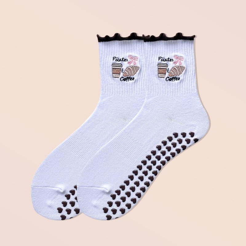 Women's Mid-Calf Yoga and Pilates Non-Slip Socks with Cartoon Shark Embroidery