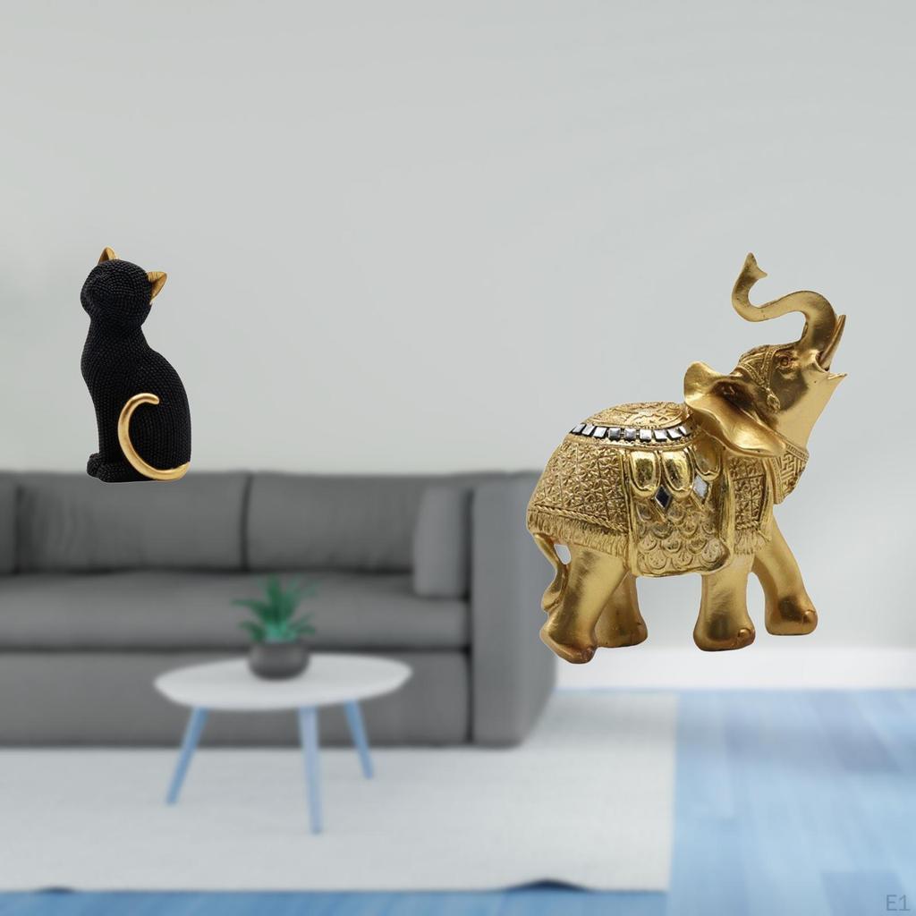 Cat Elephant Resin Animal Sculpture Decorative Figurine Collectible Desktop Ornament for Entrance