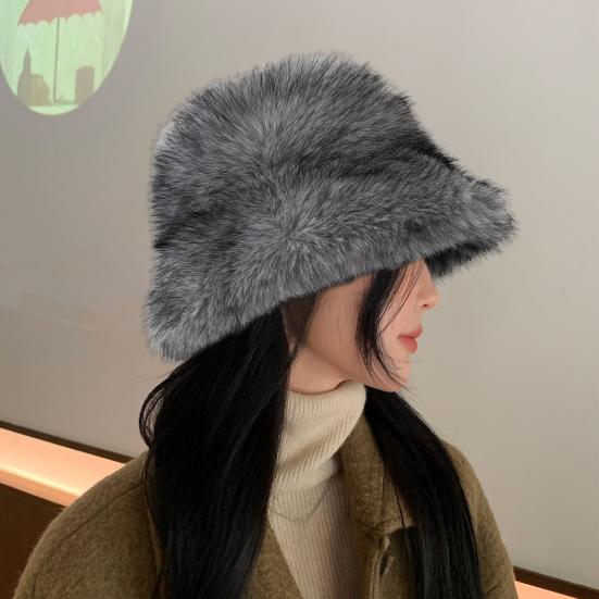 Winter Basin Hat Solid Color Thickened Soft Plush Warm Bucket Hat Windproof