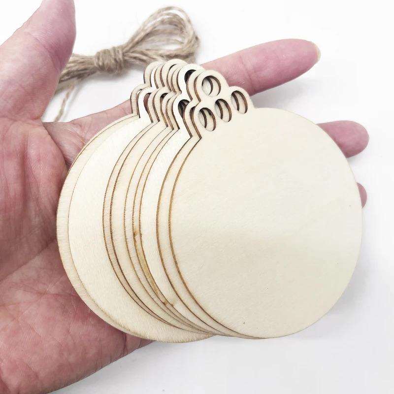 Pure wood ornaments, laser-cut circular plates with holes, handmade holiday decorations featuring Santa Claus, handcrafted