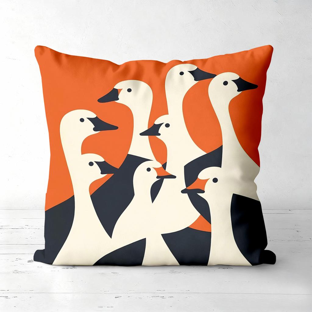 Stylish Bird Pattern Orange Cushion Covers for Home Polyester Pillowcase, Sofa Decorative Cushion Cov Headboard Pillow
