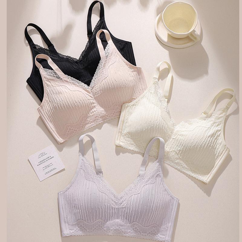 Antibacterial Corrugated Lace Soft Support Strip Bra Lifting and Bust Fixing Water Drop Cup Underwear